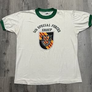 VTG 5th Special Forces Group 70s/80s White Army Airborne Military Ringer T Shirt